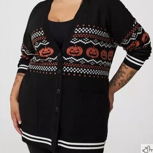 Torrid LUXE COZY JACQUARD BOYFRIEND CARDIGAN PUMPKIN FAIRISLE DEEP BLACK